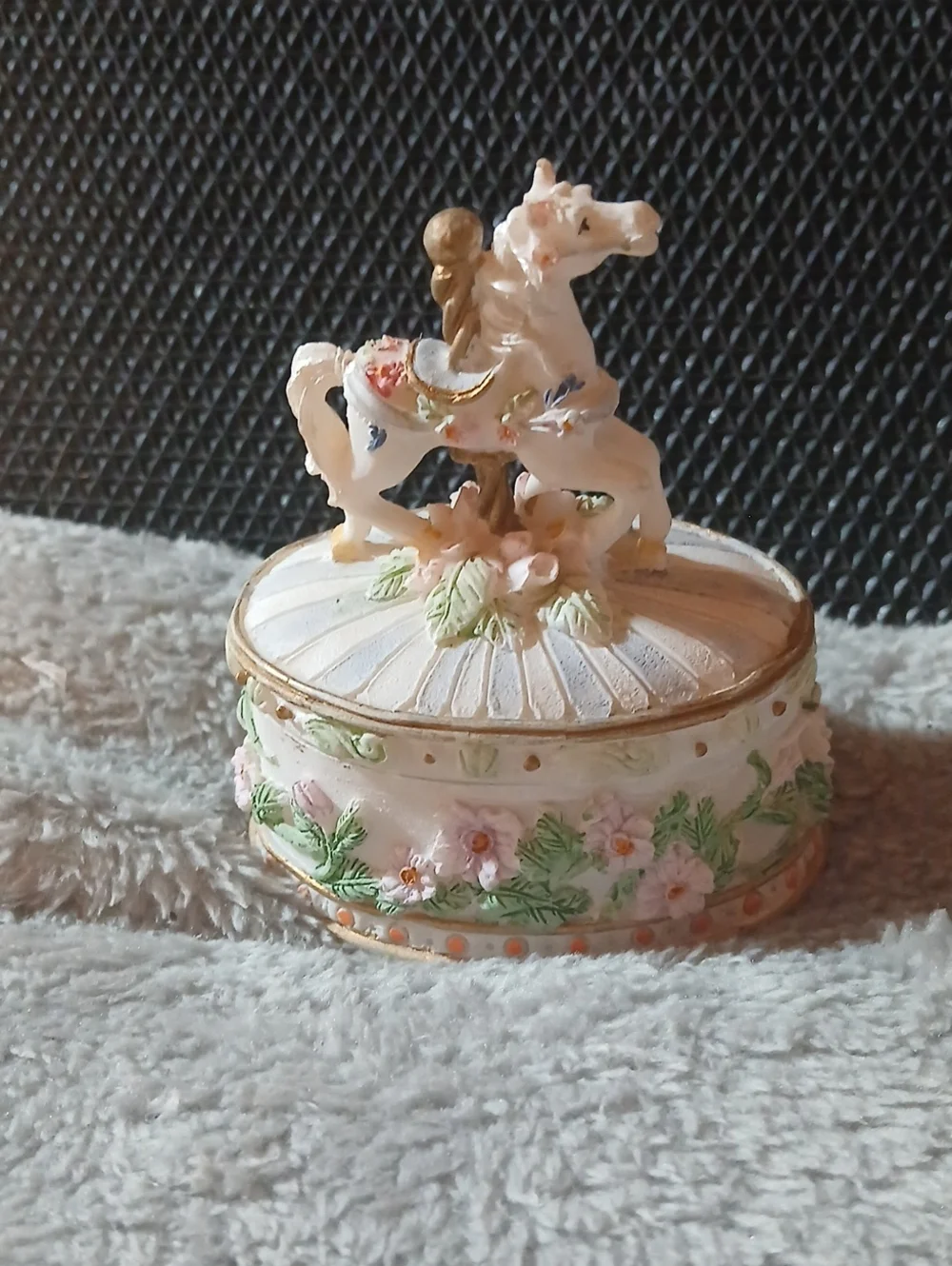 Vintage Porcelain Carousel Horse Trinket Box - Pastel Floral